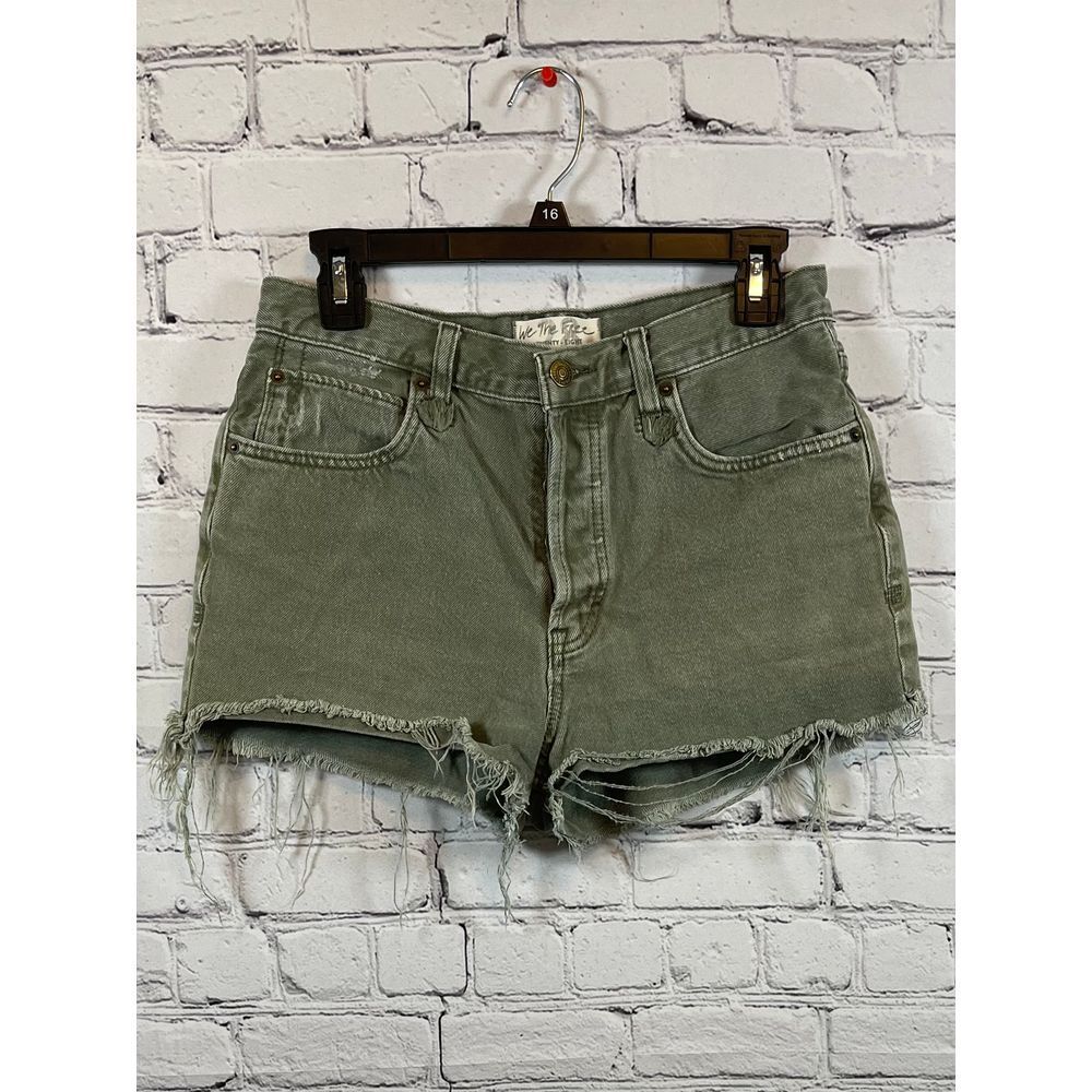 We The Free Olive Green‎ Distressed Denim Cut-Off Shorts High Rise Size 28